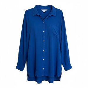 Old Navy Blue Linen Blend Boyfriend Shirt Plus Size 2X Long Sleeve Lagenlook